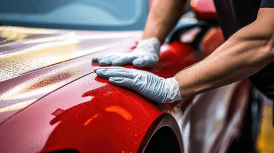 car being fixed from hail damage